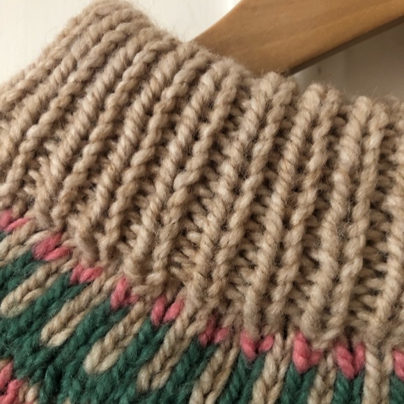 Hand Knit Tan Fair Isle Wool Crewneck Sweater Small - Picture 6 of 7